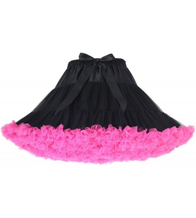 Slips Womens 3-Layered Pleated Lolita Tulle Petticoat Tutu Puffy Party Cosplay Princess Crinoline Underskirt - Black-rose Red...