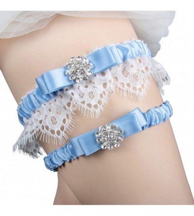 Garters & Garter Belts 2019 Sexy Rhinestone Bridal Garters Lace Wedding Garter Set with Pearls - F-blue - CZ18OOQK7DI $21.89