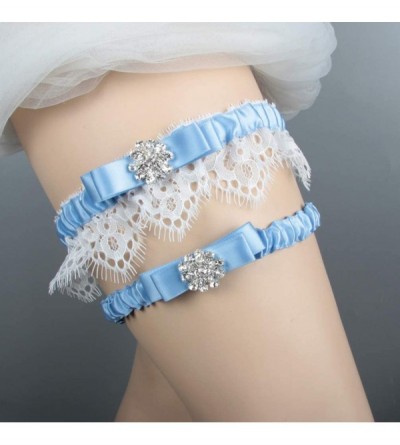 Garters & Garter Belts 2019 Sexy Rhinestone Bridal Garters Lace Wedding Garter Set with Pearls - F-blue - CZ18OOQK7DI $8.60