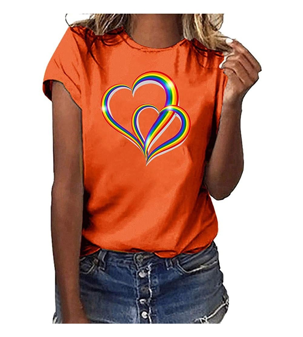 Shapewear Women Girls Plus Size Print Shirt Short Sleeve Shirt Blouse Tops - Orange-4 - C918UUGY6C0 $10.68