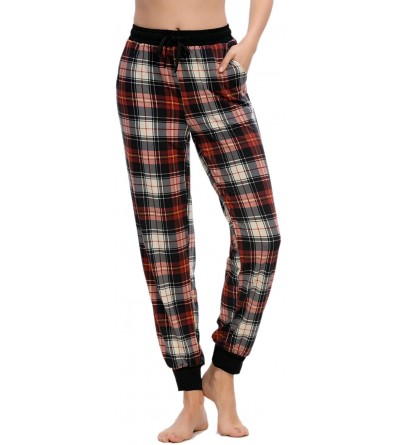 Bottoms Women Pajamas Pants Drawstring Floral Print Lounge Pants with Pockets - Plaids - Black Red - CG194UWI2DH $34.37