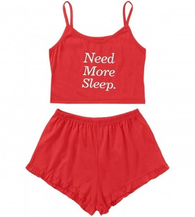 Sets Women's Summer Cloud Print Cami Top and Shorts Pajamas Set Nightwear - Red - C119CMEUWI0 $39.26