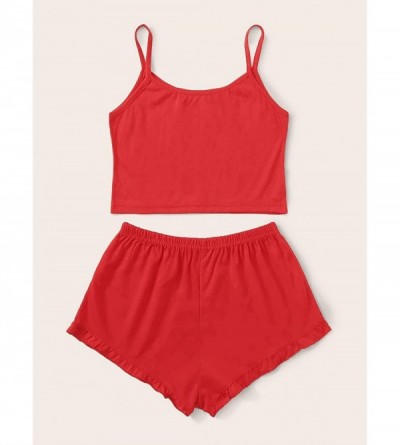 Sets Women's Summer Cloud Print Cami Top and Shorts Pajamas Set Nightwear - Red - C119CMEUWI0 $21.86