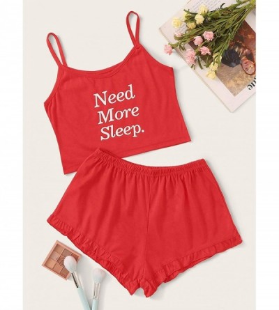 Sets Women's Summer Cloud Print Cami Top and Shorts Pajamas Set Nightwear - Red - C119CMEUWI0 $21.86