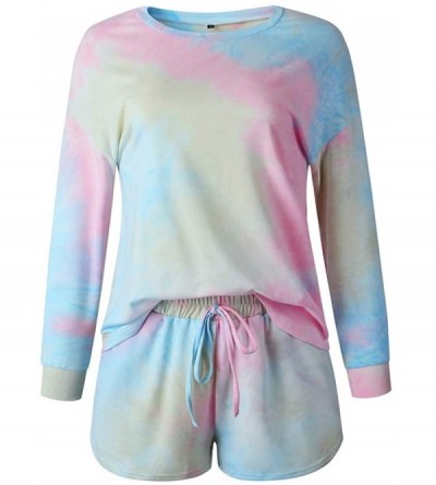 Sets Women 2 Piece Pajamas Sets Shorts and Long Sleeve Tops Tie Dye Loungewear Soft Christmas Sleepwear Nightwear - Multicolo...