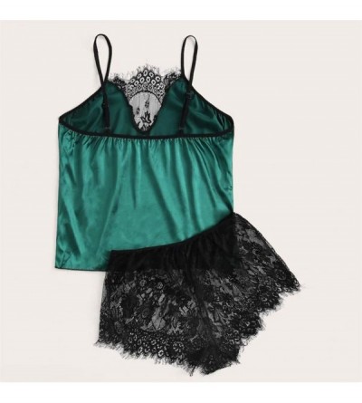 Sets Lingerie for Women for Sex Sexy Womens Satin Lace Silk Camisole Shorts Bow Set Sleepwear Pajamas Lingerie Z1 green - CN1...