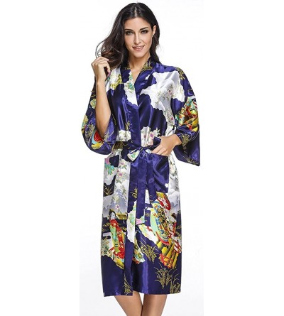 Robes Women's Satin Kimono Robe Sleepwear for Ladies Plus Size - Navy Blue - CO126NT11T7 $21.49