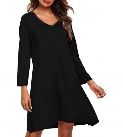 Nightgowns & Sleepshirts Long Sleeve Winter Nightgowns for Women Soft Long Sleep Shirts Sleepwear Plus Size - C-black - C918W...