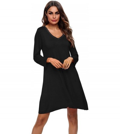 Nightgowns & Sleepshirts Long Sleeve Winter Nightgowns for Women Soft Long Sleep Shirts Sleepwear Plus Size - C-black - C918W...