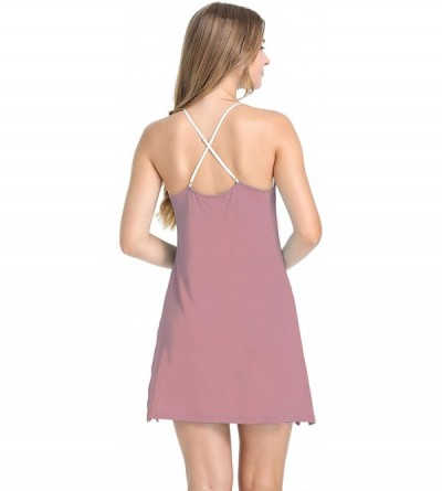 Nightgowns & Sleepshirts Womens Soft Bamboo Nighties Cami Nightgown Short Sleep Dress with Spaghetti Strap - Dusty Rose - CA1...
