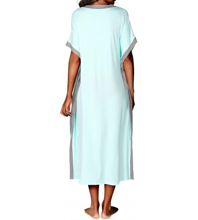 Nightgowns & Sleepshirts Women's Ultra-Soft Sleepwear Full Length Loungewear Caftan Short Sleeves Maxi Nightgown M-L - Aqua -...