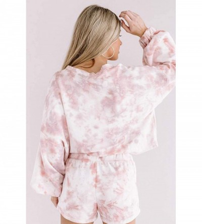 Sets Women's Tie Dye Pajamas Set Long Puff Sleeve Shirts and Shorts Outfits Loungewear Nightwear Sleepwear - Coffee - CW198H7...