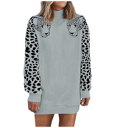 Thermal Underwear Fashion Tops Women's Leopard Print Sweatshirt High Collar Long Sleeves T-Shirt - Gray - CF192ZMQWT5 $59.60