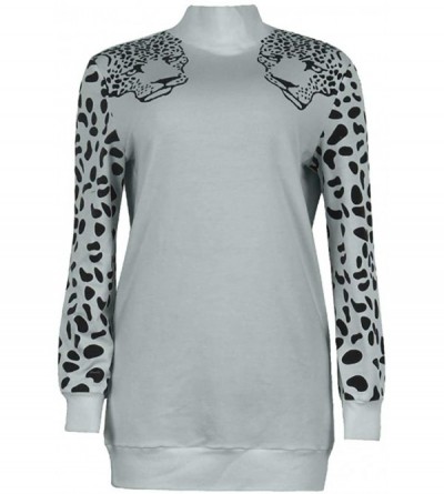 Thermal Underwear Fashion Tops Women's Leopard Print Sweatshirt High Collar Long Sleeves T-Shirt - Gray - CF192ZMQWT5 $26.41