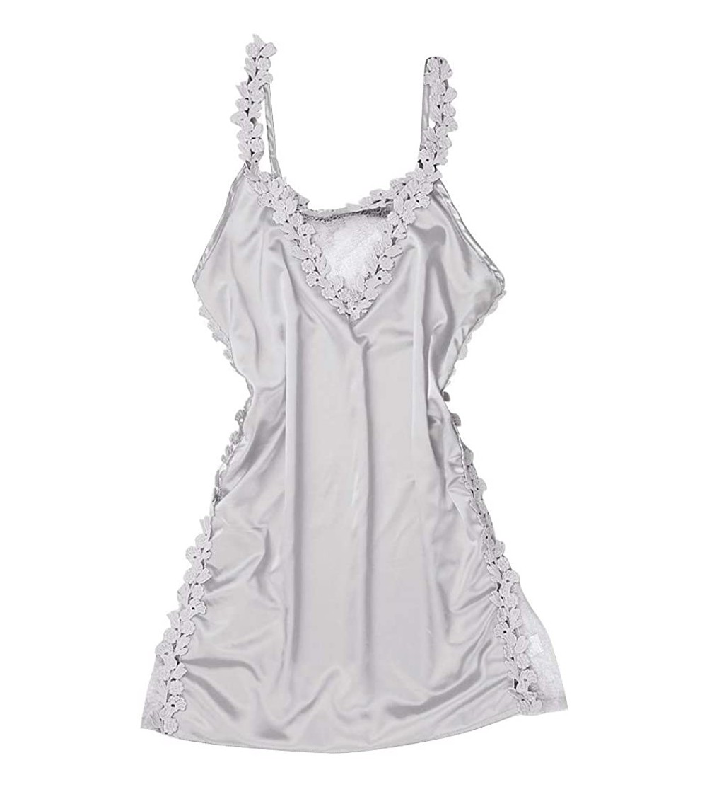 Thermal Underwear Lingerie for Women- Women Sexy Lingerie Sleepwear Embroidery Nightdress Lace Underwear Pajama - White - C01...