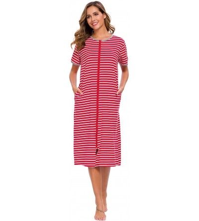 Nightgowns & Sleepshirts Robes for Women with Zipper Front Full Length House Coats Nightgowns - Red - C118AA48O7W $48.50