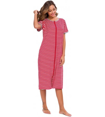 Nightgowns & Sleepshirts Robes for Women with Zipper Front Full Length House Coats Nightgowns - Red - C118AA48O7W $25.22