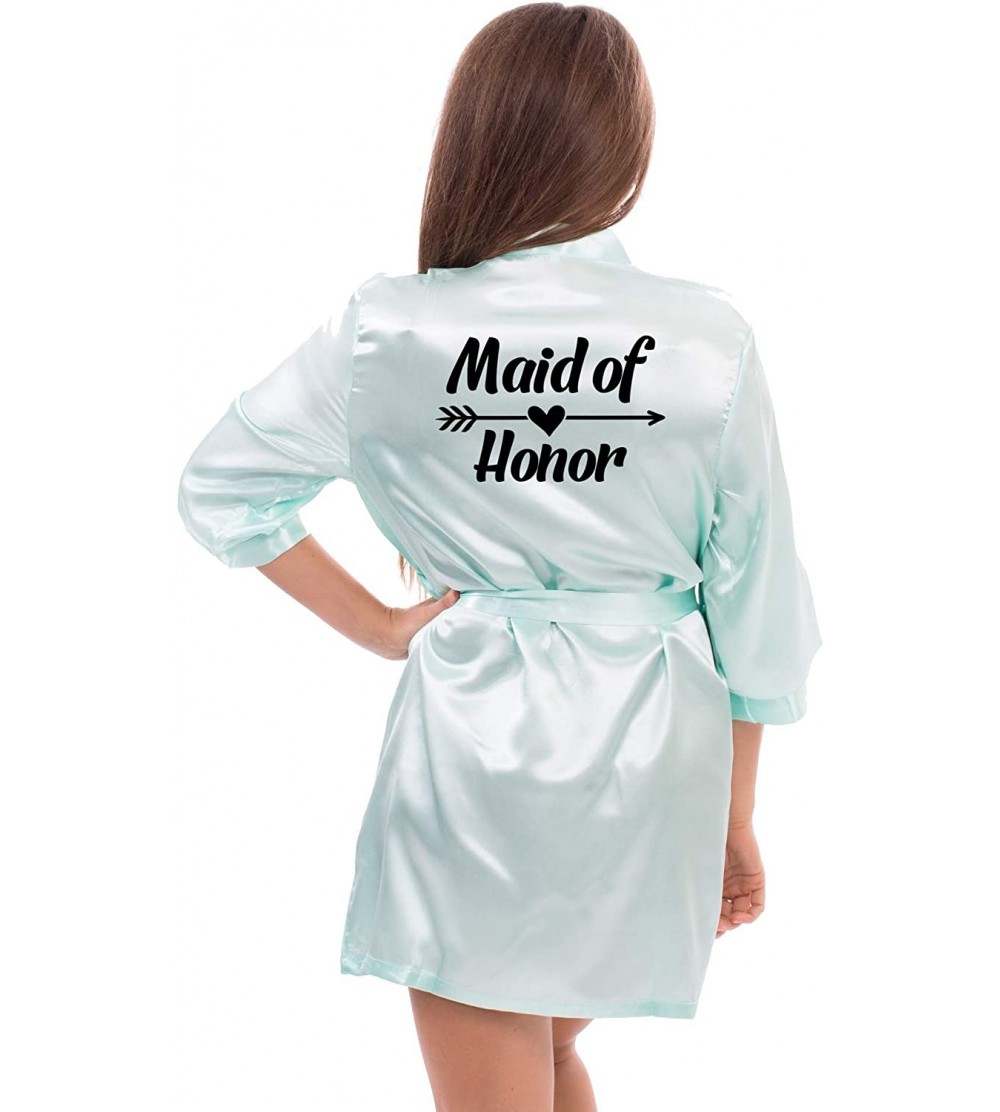 Robes Satin Robe for Bridesmaid Party with Black Writing - Mint-maid_of_honor - CK190OZKOWM $21.40