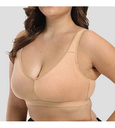 Bras Women's Full Coverage Minimizer Bra Comfort Cotton Wirefree Non Padded Plus Size Bra - Black - CV1970OCKYQ $22.31