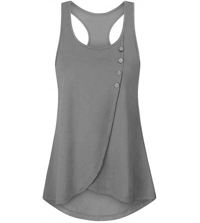 Thermal Underwear 2018 Solid Summer Shirt Dress for Women- Button Tops Sleeveless Vest Tank Casual Blouse - Gray - C818EON6UW...