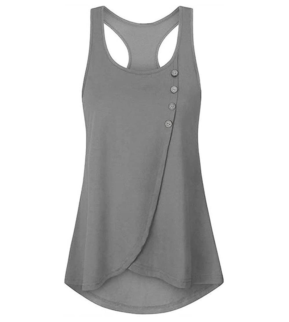 Thermal Underwear 2018 Solid Summer Shirt Dress for Women- Button Tops Sleeveless Vest Tank Casual Blouse - Gray - C818EON6UW...