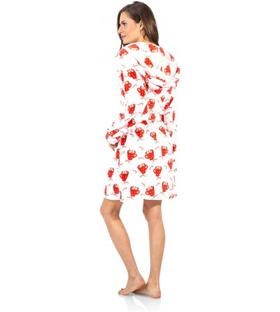 Robes Women's Plush Coral Fleece Zip Up Hooded Robe - Ivory Red - Ivory Red Cocoa - CL12OB0M15G $28.96