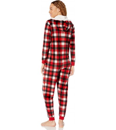 Sets Women's Sleepwear Microfleece Hooded Onesie Pajamas with Poms - Checkered Plaid - C318OQ3DNGE $34.81
