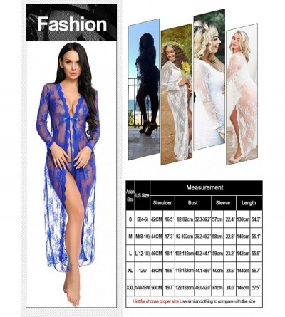 Robes Lingerie for Women Sexy Long Lace Dress Sheer Gown See Through Kimono Robe - Blue - CT182A9Q72L $14.89
