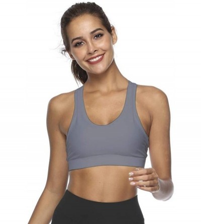 Bras Womens Sports Medium Support Bra High Impact Fitness Inserted Without Steel Ring Yoga - Gray - CY19DAU8GMZ $41.50