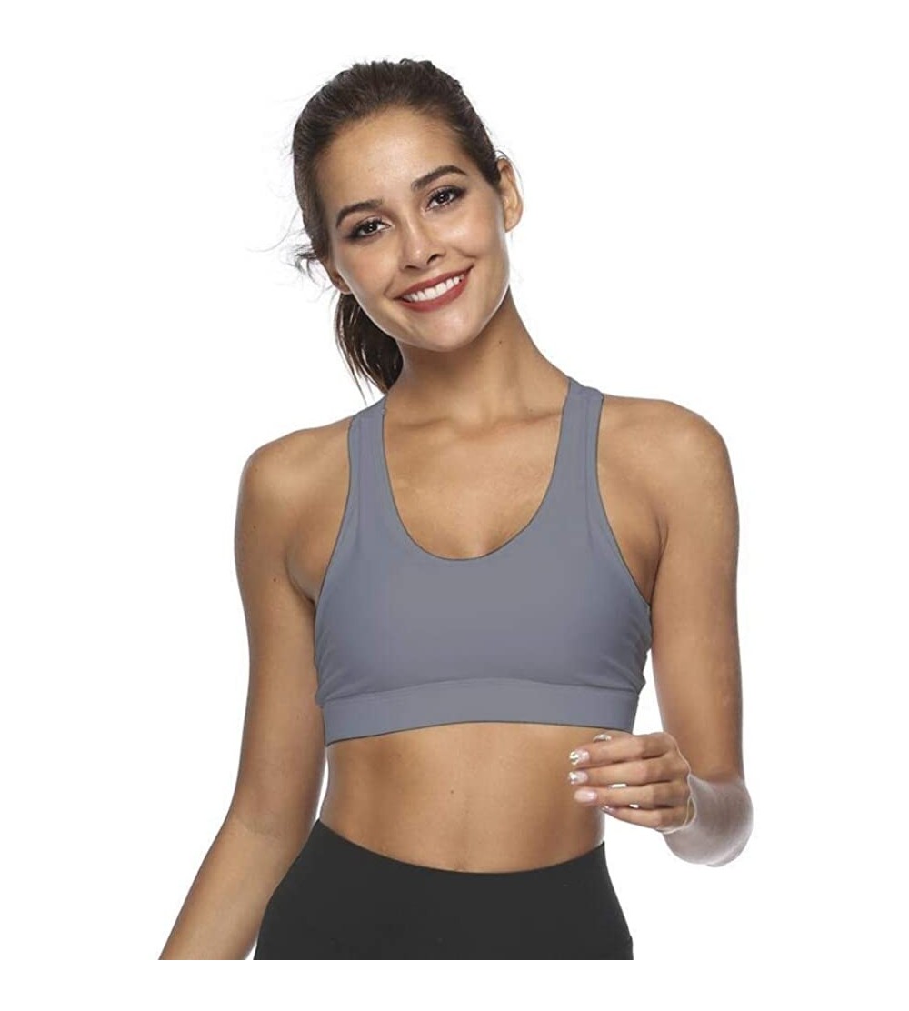 Bras Womens Sports Medium Support Bra High Impact Fitness Inserted Without Steel Ring Yoga - Gray - CY19DAU8GMZ $21.54