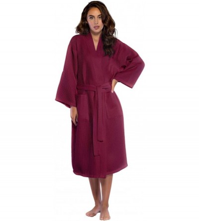 Robes Lightweight Long Waffle Kimono Unisex Spa Robe - Wine Red - CI18XUT20R6 $29.11