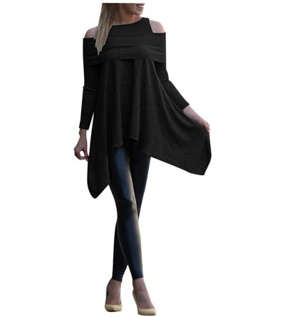 Tops Blouse Womens Solid Color Long Sleeve Sweatshirt Loose Print Pullover Tops Blouse - Black - C2195H5CM7C $13.81