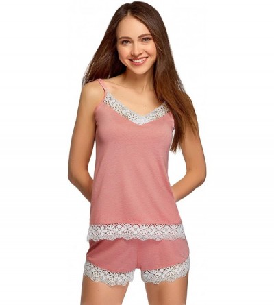 Sets Women's Lace Trim Pajama Set with Shorts - Pink (4110b) - CL199LSYN7G $15.48