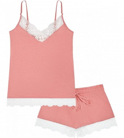 Sets Women's Lace Trim Pajama Set with Shorts - Pink (4110b) - CL199LSYN7G $15.48