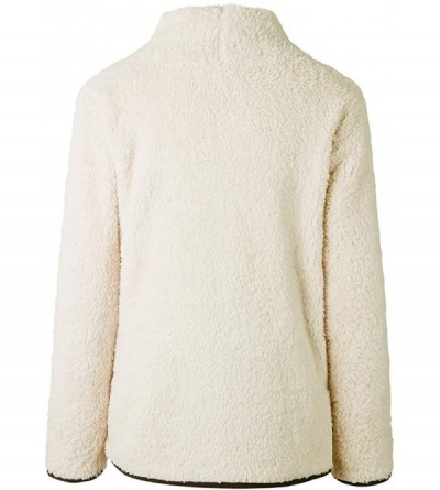 Tops Fleece Jacket Women Pullover Turtleneck Fuzzy Warm Coat Shearling Sherpa Fluffy Outwear Sweatshirt Pocket Zipper Beige -...