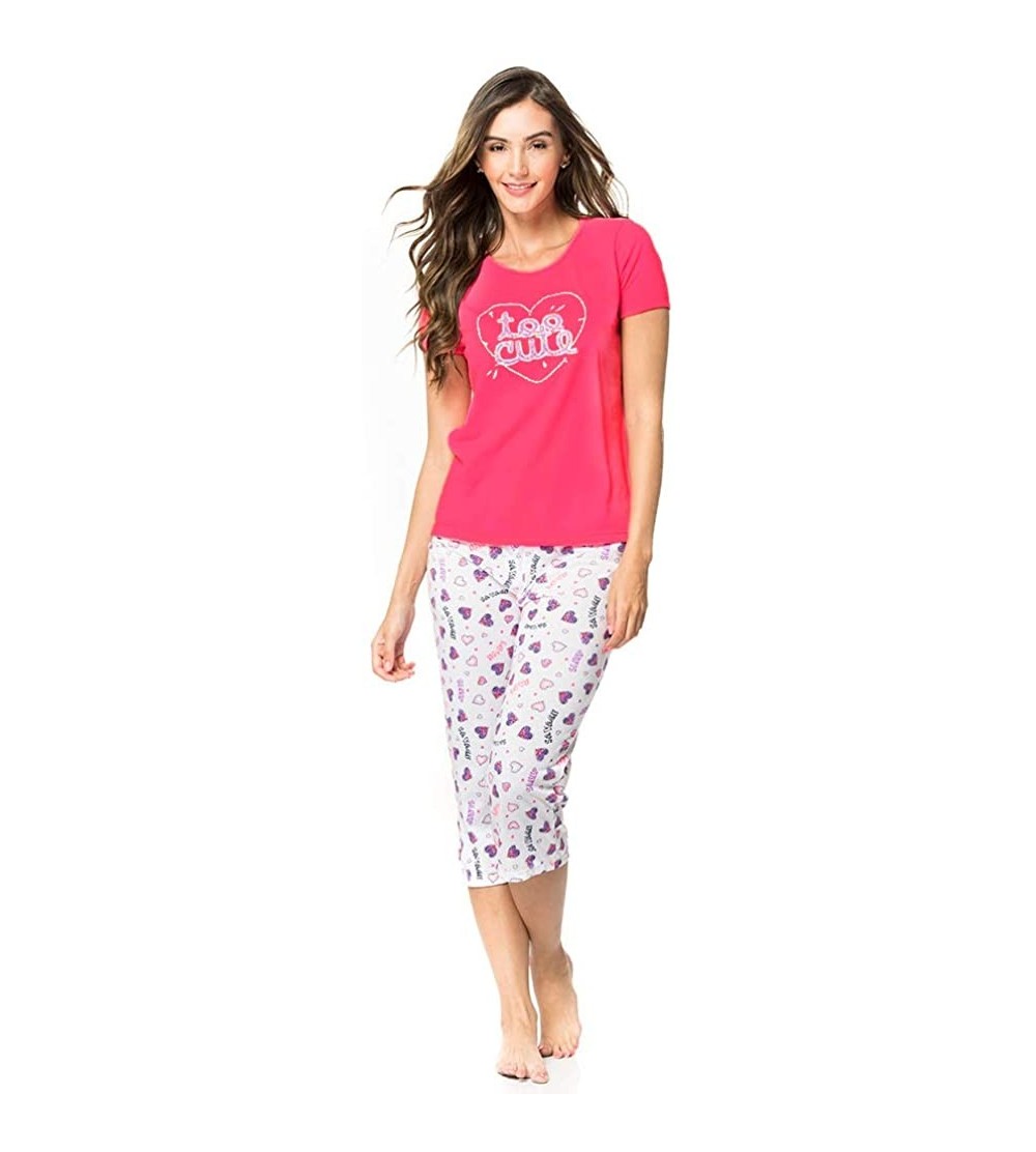 Sets Women Sexy Pajama Sleepwear Cami Tank Top Short Sleeve with Pants or Capris Set - Capri Cute - CN18MGIOI56 $29.46
