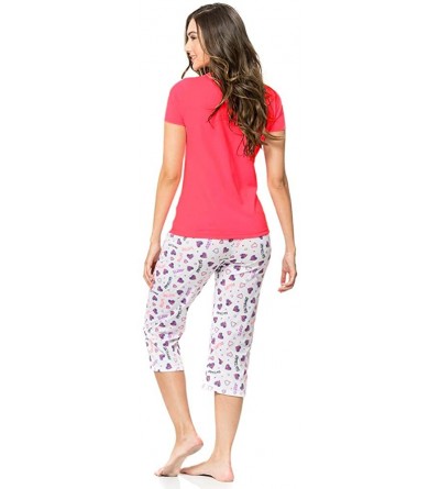 Sets Women Sexy Pajama Sleepwear Cami Tank Top Short Sleeve with Pants or Capris Set - Capri Cute - CN18MGIOI56 $29.46