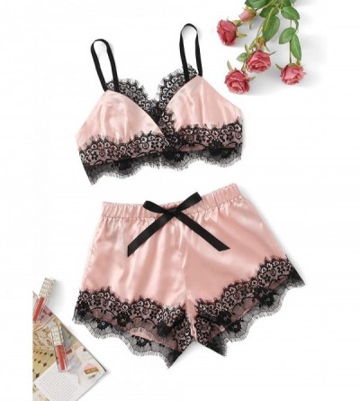 Sets Women's Lace Trim Underwear Lingerie Straps Bralette and Panty Set - Light Pink - CO1985CTGMH $24.98