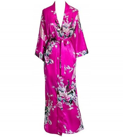 Robes Women Long Robe Print Flower Peacock Kimono Bathrobe Gown Bride Bridesmaid Wedding Robes Sexy Sleepwear - Light a - CA1...