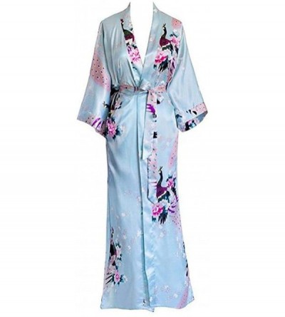 Robes Women Long Robe Print Flower Peacock Kimono Bathrobe Gown Bride Bridesmaid Wedding Robes Sexy Sleepwear - Light a - CA1...