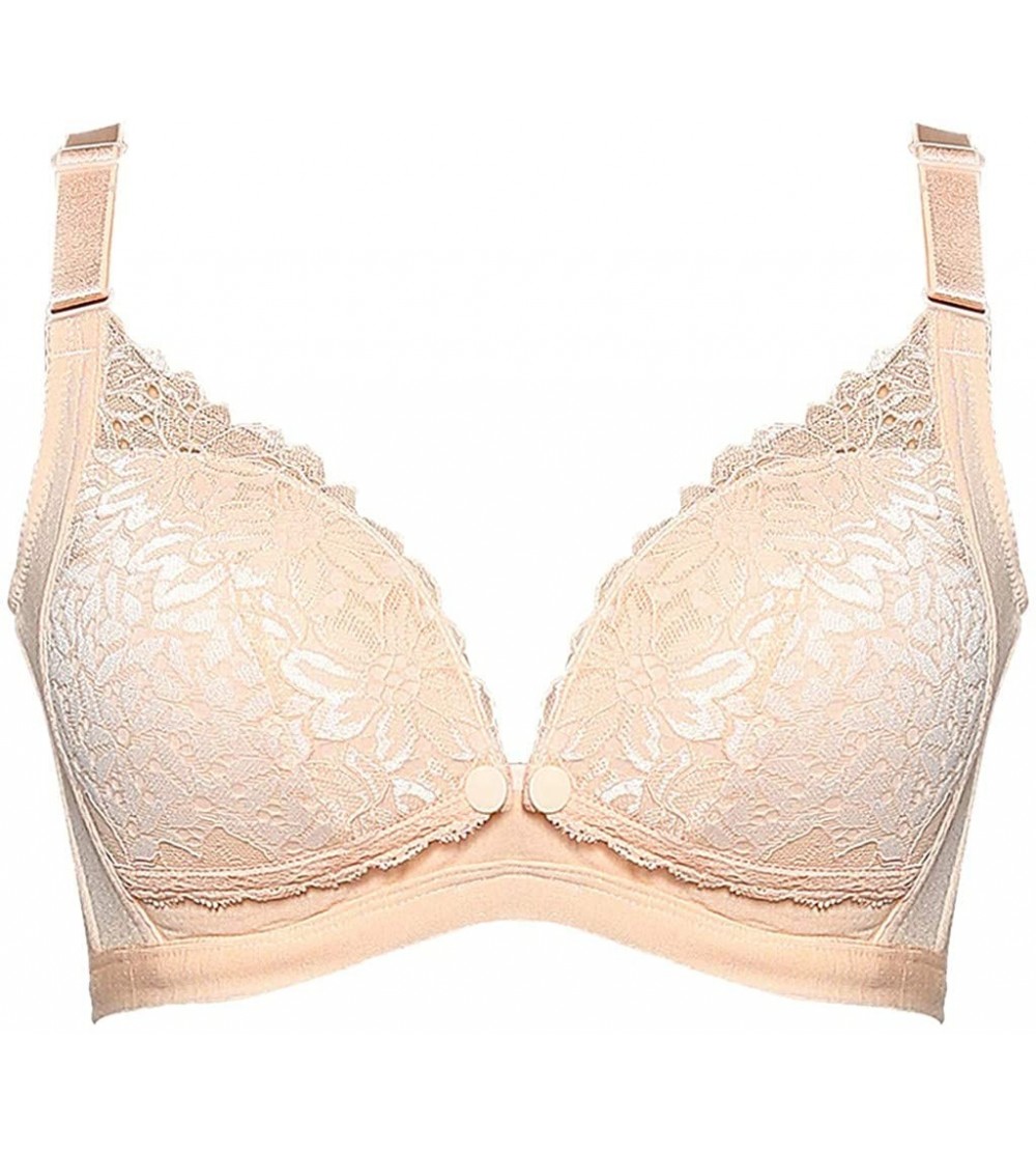 Tops Front Buckle Thin Mold Cup Without Rims Breast Lace Bra Adjustable Sports Bra - Beige - C018YK74W6C $14.31