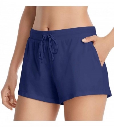 Sets Womens Cami and Shorts Pajama Sets Sexy Lingerie V Neck Camisole Top Drawstring Pockets PJ Shorts Nightwear Navy - CM199...