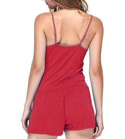 Sets Underwear Women-Summer Women Sleepwear Sleeveless Strap Nightwear Lace Trim Satin Cami Top Pajama Sets - Red_c02 - C418Q...