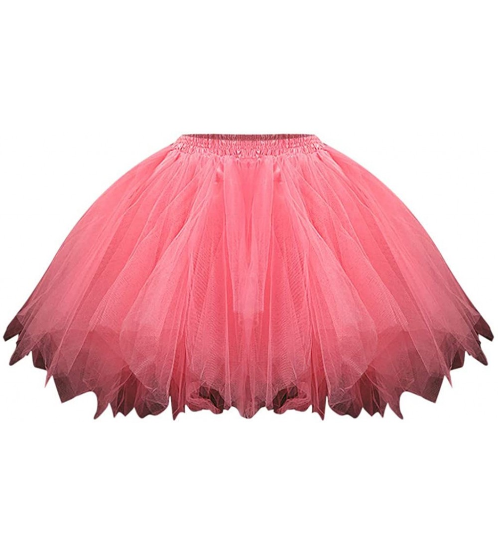 Bottoms Women's Tutu Christmas Tulle Skirt 50s Vintage Ballet Bubble Dance Skirts - Watermelon Red - CR1942E4K2Y $18.15