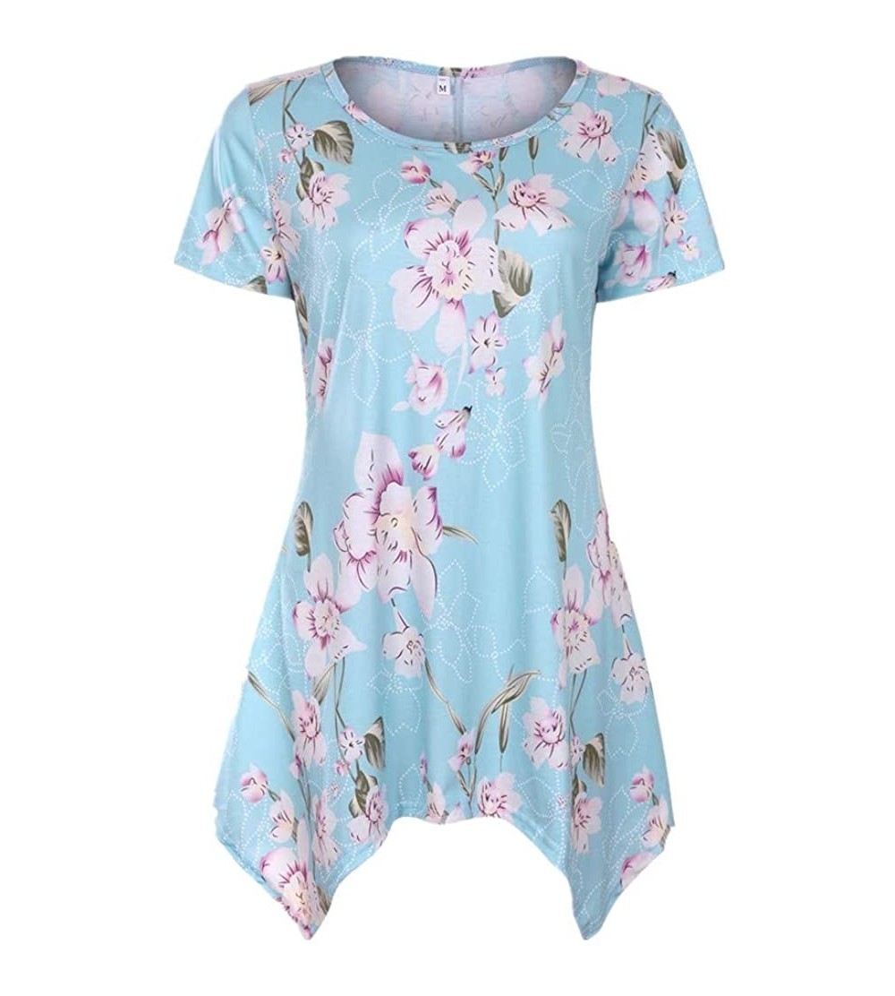Robes Women's Summer Cold Shoulder Tunic Top Swing T-Shirt Loose Dress with Pockets C - A - CU18U3A0TW6 $16.71