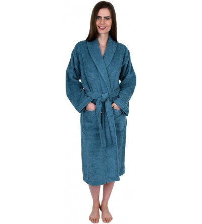 Robes Women's Robe- Turkish Cotton Terry Shawl Bathrobe - Teal Green - CX11MYDZA75 $28.40