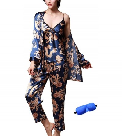 Sets Women/Men Pajama Sets 3pcs Silk Sleepwear Sets Cami Nightwear PJS Set with Matching Eye Mask Gift Royal Blue 3 Piece - C...