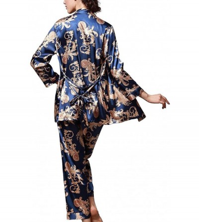 Sets Women/Men Pajama Sets 3pcs Silk Sleepwear Sets Cami Nightwear PJS Set with Matching Eye Mask Gift Royal Blue 3 Piece - C...