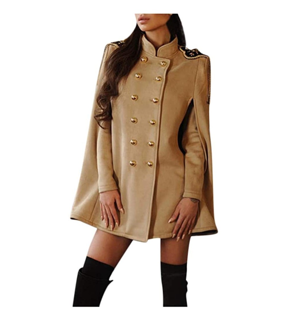Thermal Underwear Women Mediaeval Cloak Retro Gothic Cape Overcoat Coat Mid-Length Woolen Feather Jacket - Khaki - C019233AI8...