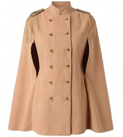 Thermal Underwear Women Mediaeval Cloak Retro Gothic Cape Overcoat Coat Mid-Length Woolen Feather Jacket - Khaki - C019233AI8...